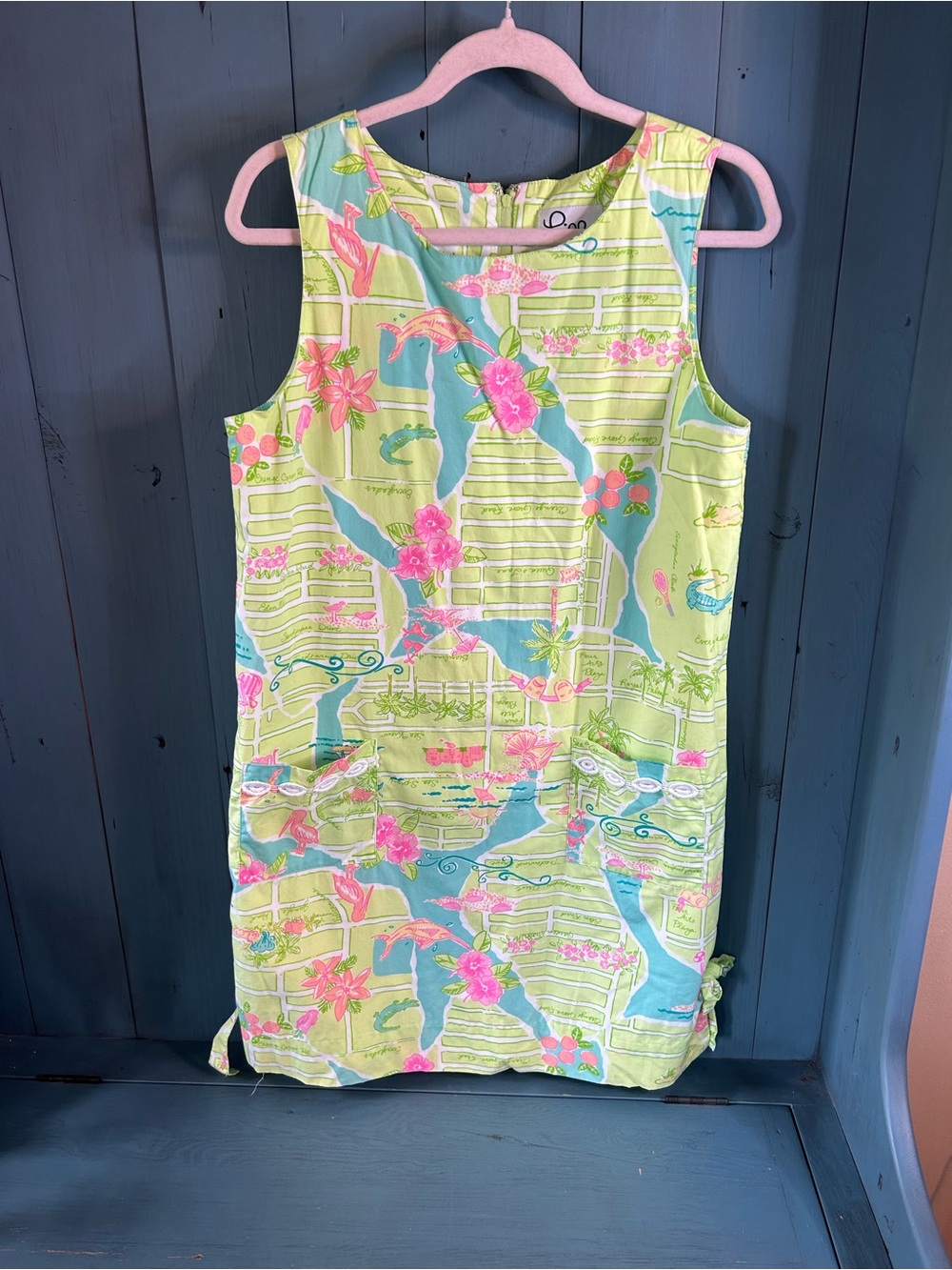 Vintage Lilly Pulitzer Lime Green Pink Floral Print Cotton Dress | Size 10